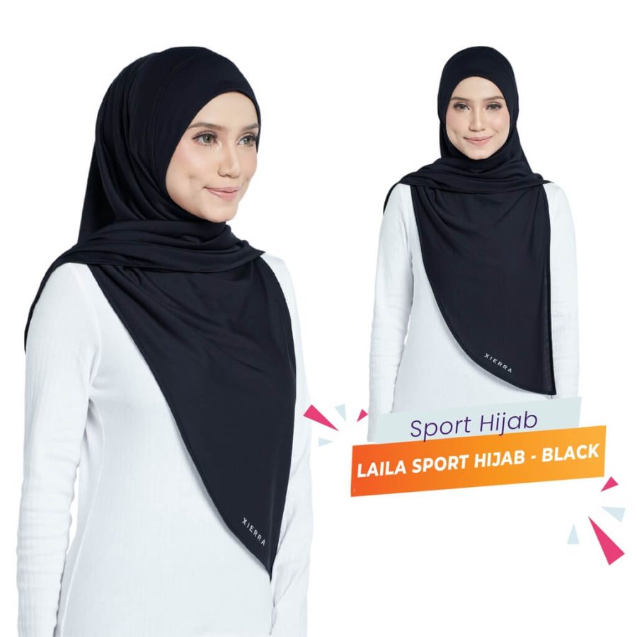 A woman wearing black colored sport hijab from Xierra.